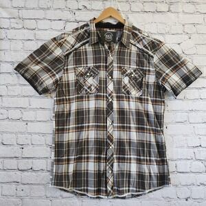 BKE Mens XXL Plaid Western Snap Front Short Sleeve Shirt Brown Orange 11278FPW